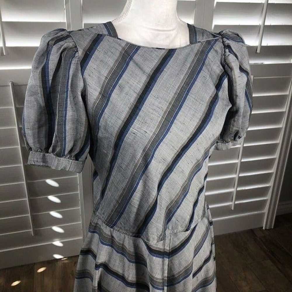 Vtg 80s Charlee Allison ElJay Dress S Gray Stripe… - image 5