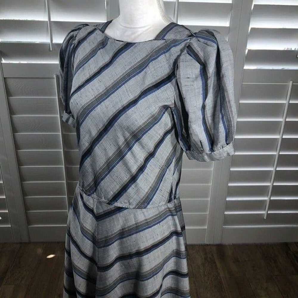 Vtg 80s Charlee Allison ElJay Dress S Gray Stripe… - image 9