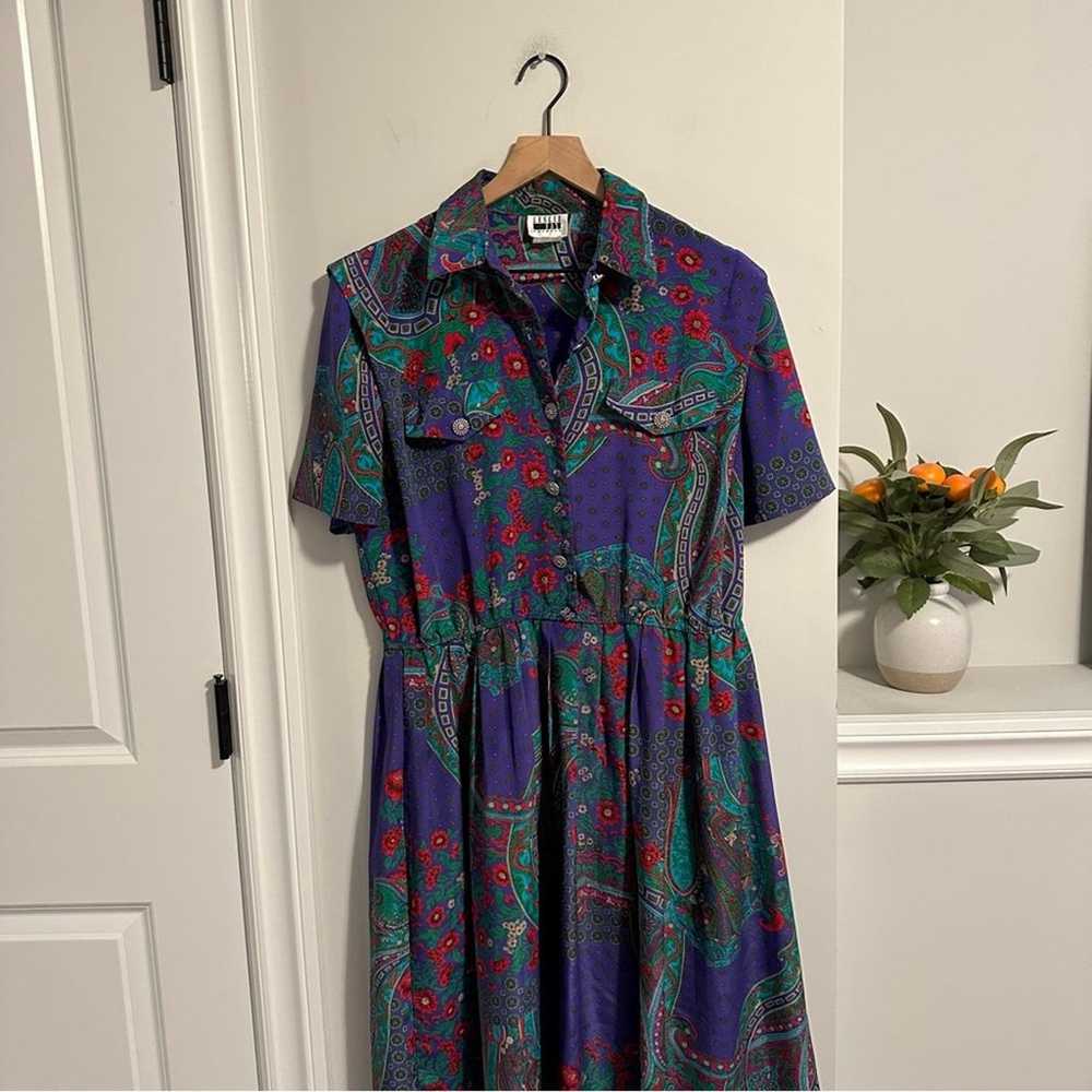 Vintage Leslie Fay Blue Green Paisley Maxi Dress … - image 10