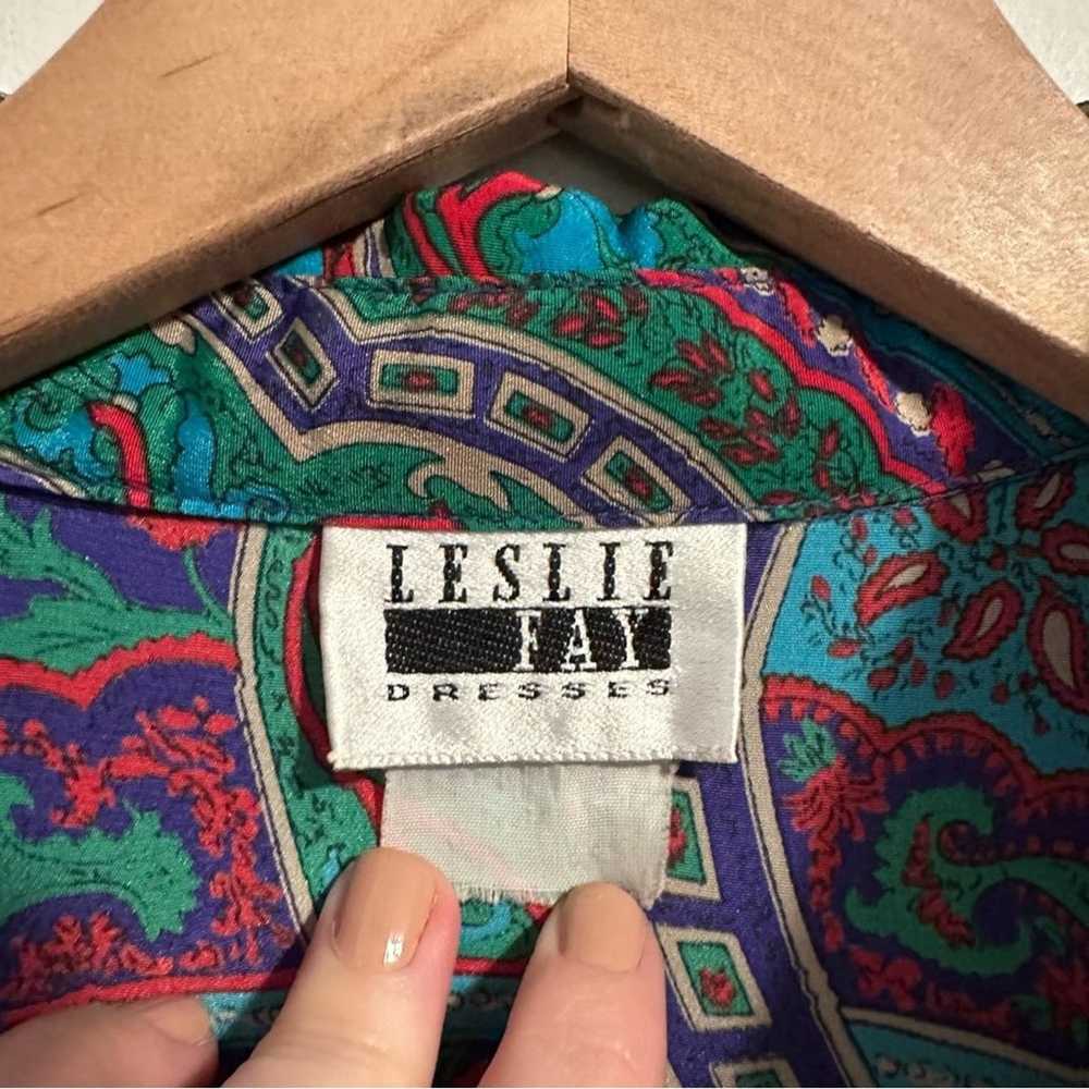 Vintage Leslie Fay Blue Green Paisley Maxi Dress … - image 11