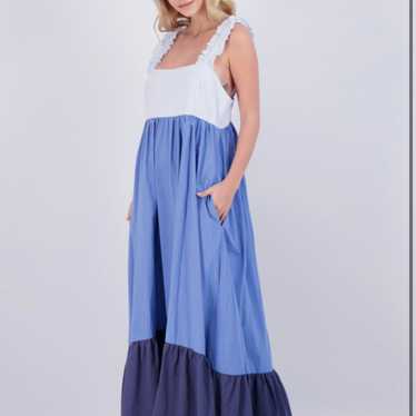 New Stitchdrop Colorblock Maxi Dress in Blue Size 