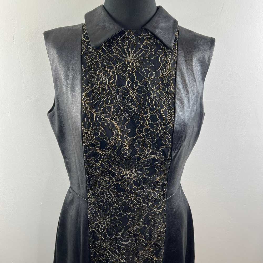 SOPHIA KAH Black Lambskin Leather & Lace Panel Sl… - image 2