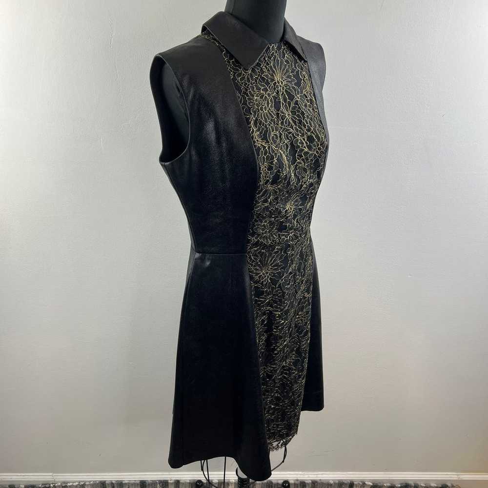 SOPHIA KAH Black Lambskin Leather & Lace Panel Sl… - image 5
