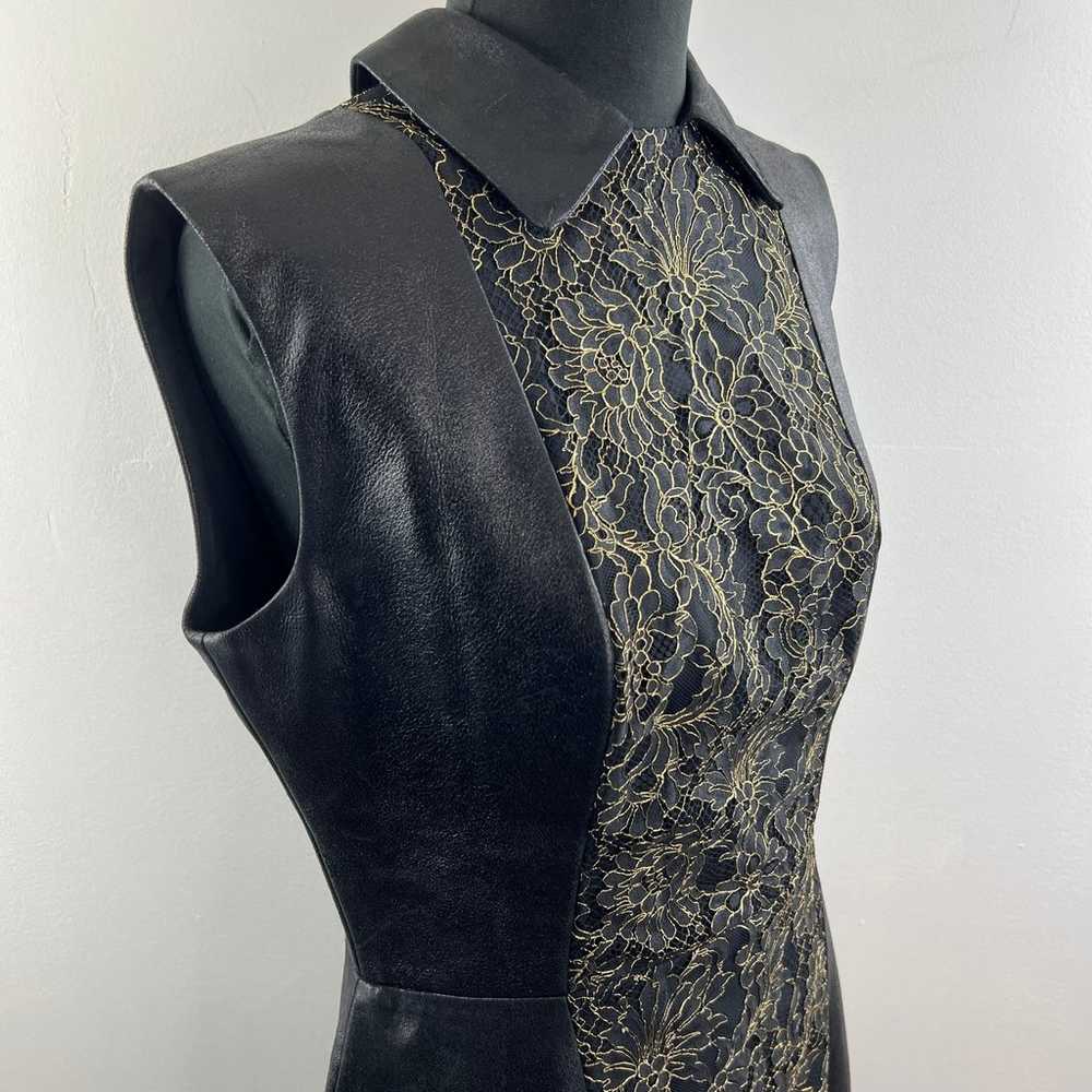 SOPHIA KAH Black Lambskin Leather & Lace Panel Sl… - image 6