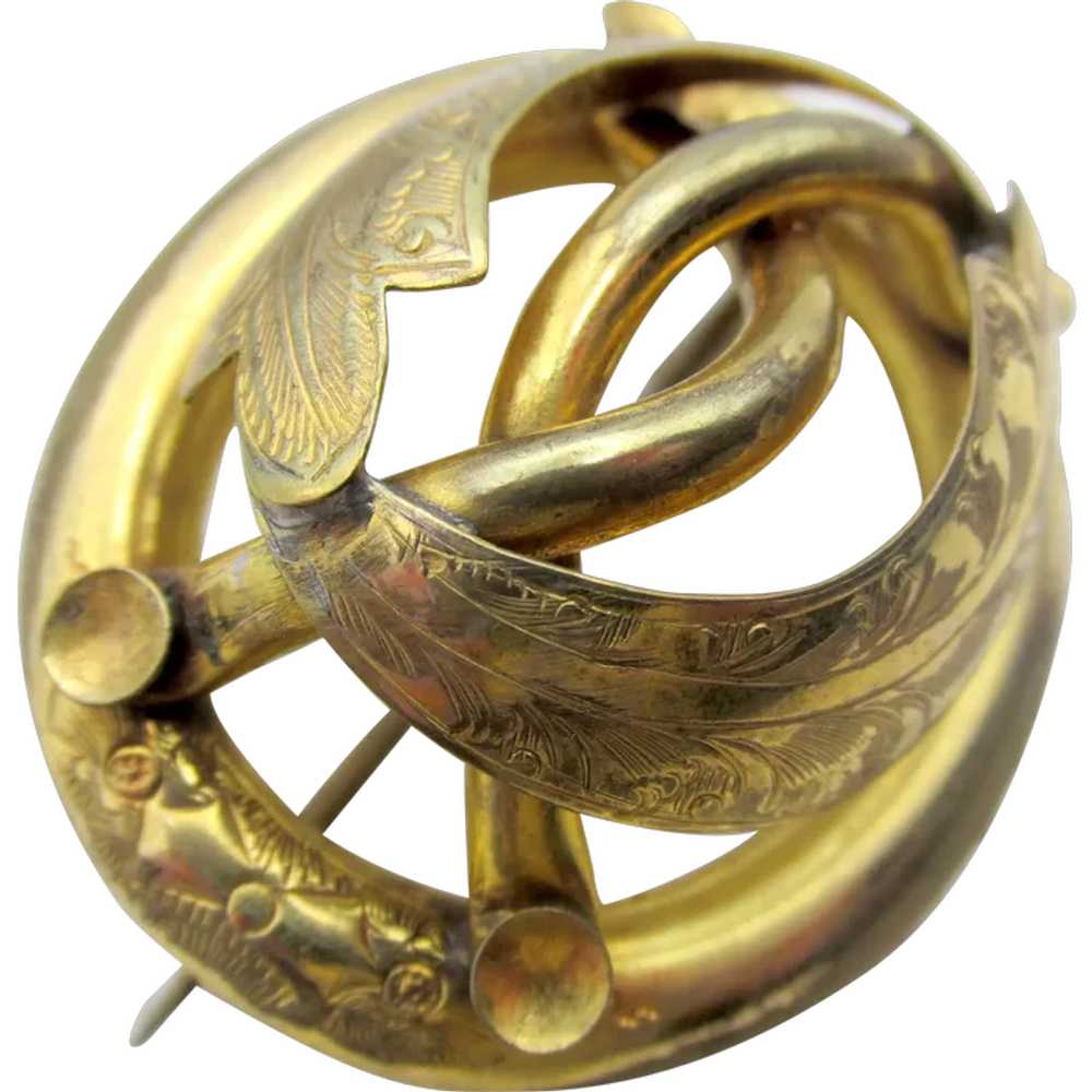 Victorian Gold Plated Love Knot Brooch - image 1