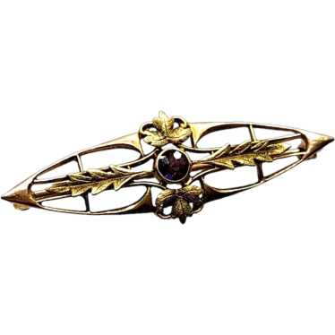 Antique Edwardian 10k Yellow Gold Amethyst Bar Pin