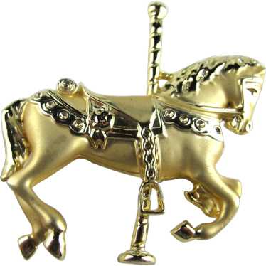 Polished Gold Tone Carousel Horse Pin