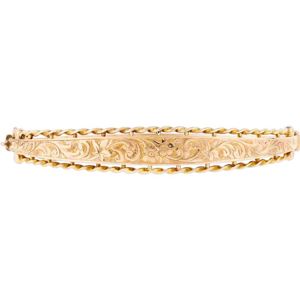 Edwardian 9ct Floral Engraved Bangle Bracelet, Ci… - image 1