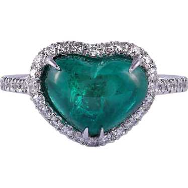 Heart Cabochon Colombian Emerald Ring