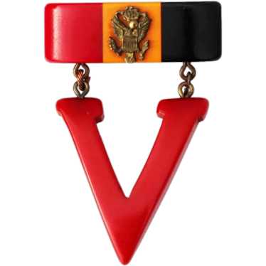 V for Victory Bakelite Pin Red Cream and Blue
