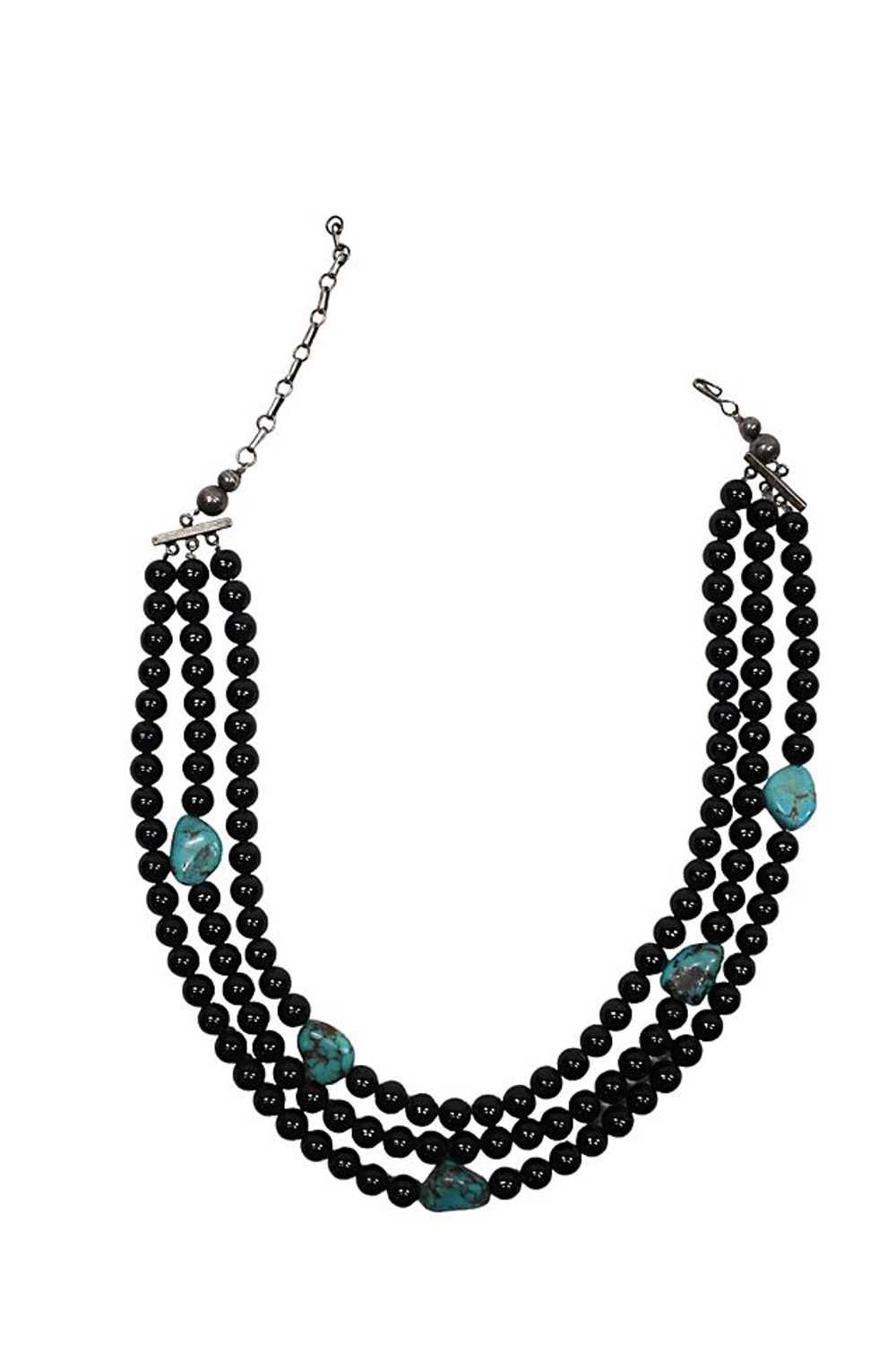1970s Turquoise Onyx Beaded Tri-Strand Necklace S… - image 3