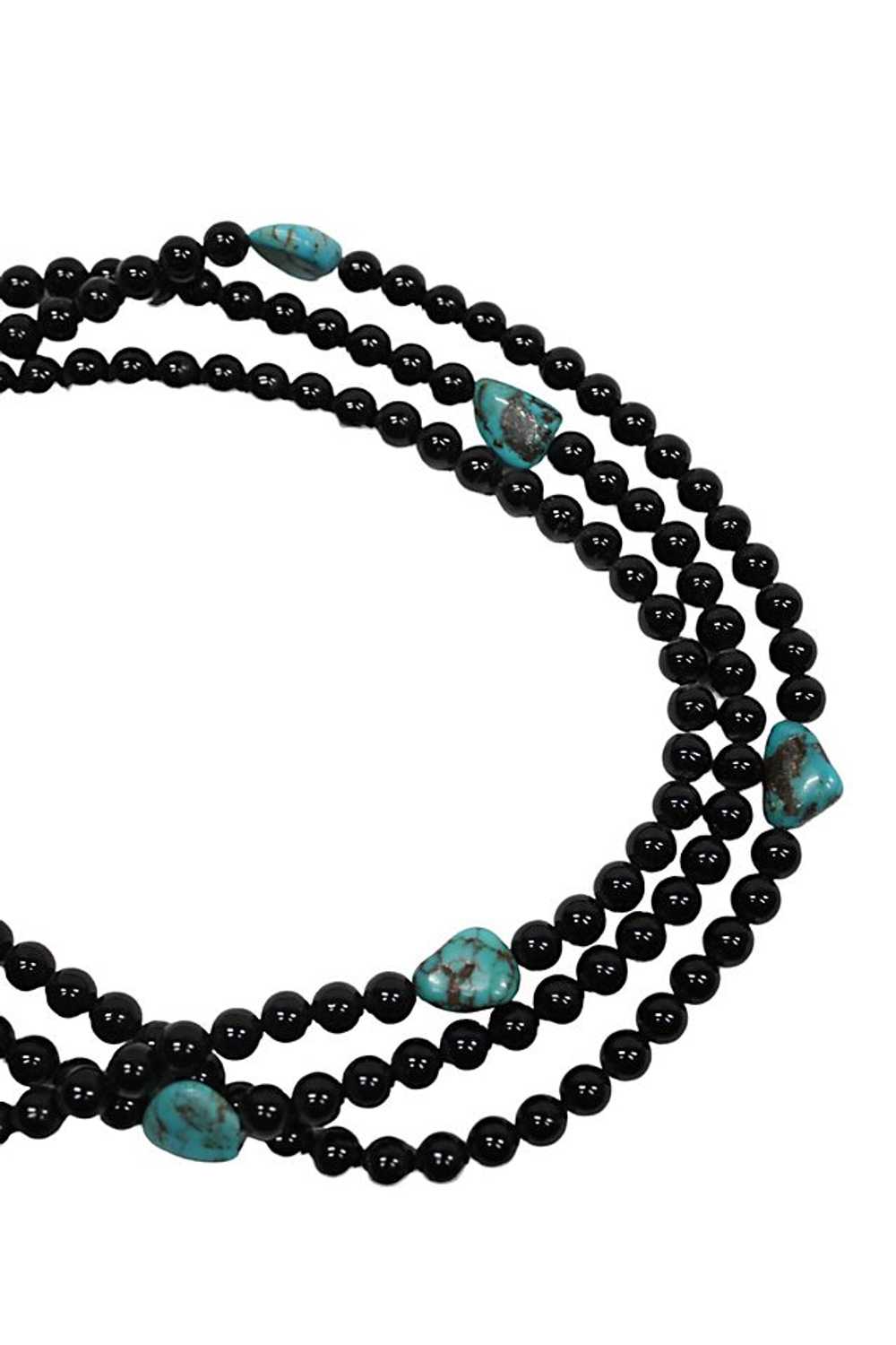 1970s Turquoise Onyx Beaded Tri-Strand Necklace S… - image 4