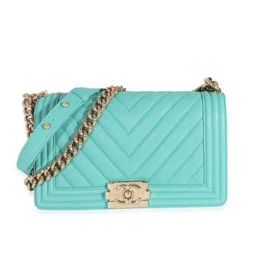 Chanel Chanel 19S Teal Chevron Caviar Medium Boy … - image 1