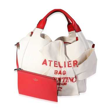Valentino Valentino Natural Canvas & Red Leather A