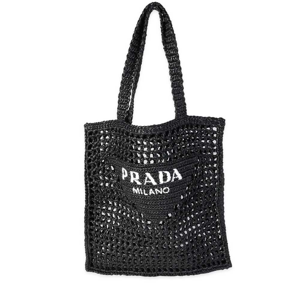 Prada Prada Black & White Logo Raffia Tote - image 1