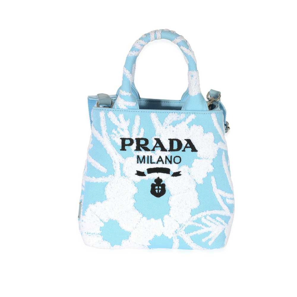 Prada Prada Blue White Embroidered Drill Top Hand… - image 1
