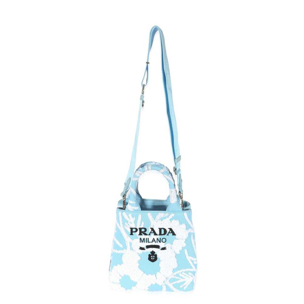 Prada Prada Blue White Embroidered Drill Top Hand… - image 4
