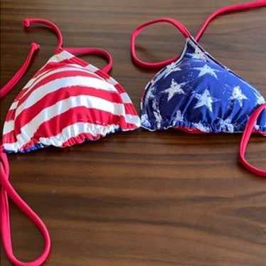 July 4th Bikini Top L Reversible String Pool Party - image 1