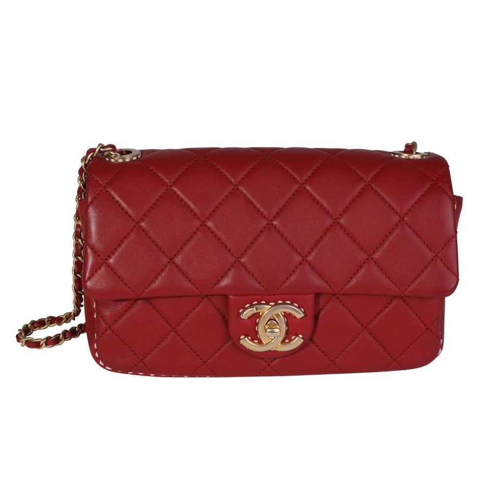 Chanel Chanel Red Quilted Lambskin Small Stitched… - image 1