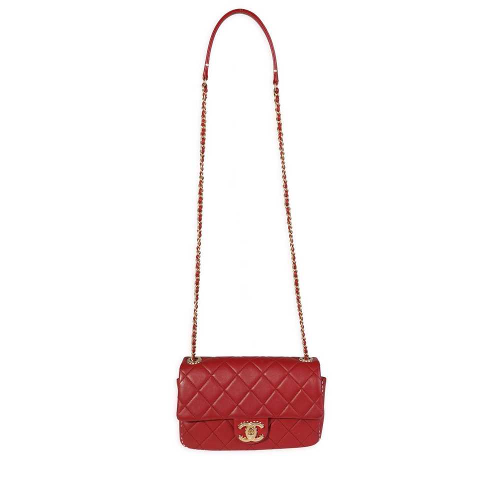 Chanel Chanel Red Quilted Lambskin Small Stitched… - image 4