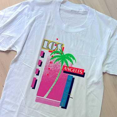 Vintage Retro Men's 90s Neon Print LA T-Shirt Sin… - image 1