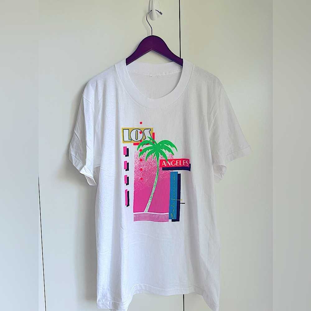 Vintage Retro Men's 90s Neon Print LA T-Shirt Sin… - image 2
