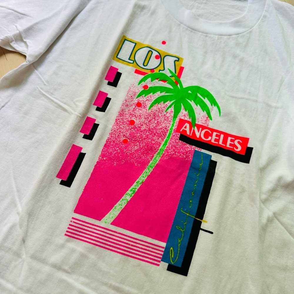 Vintage Retro Men's 90s Neon Print LA T-Shirt Sin… - image 3