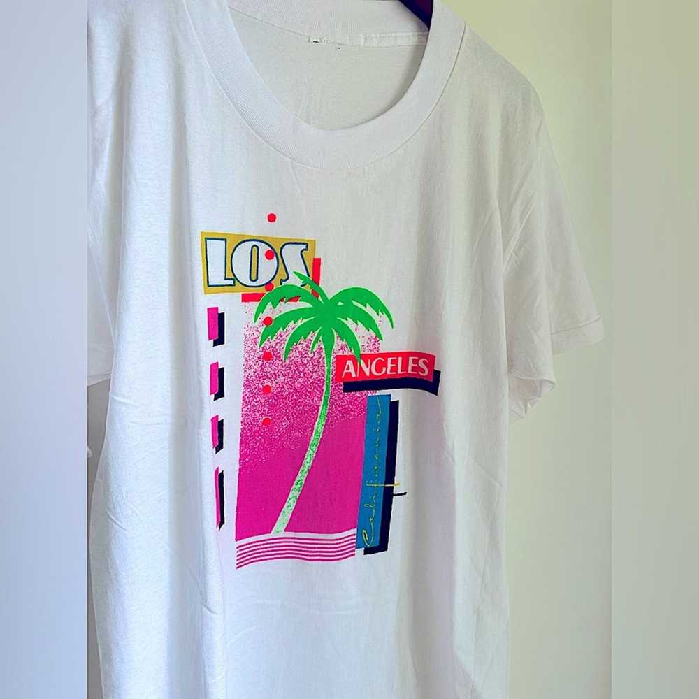 Vintage Retro Men's 90s Neon Print LA T-Shirt Sin… - image 6