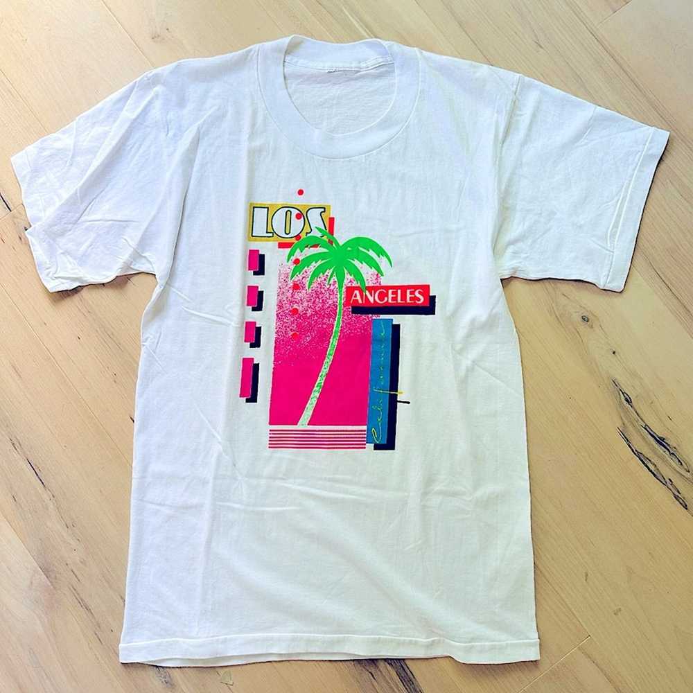 Vintage Retro Men's 90s Neon Print LA T-Shirt Sin… - image 8