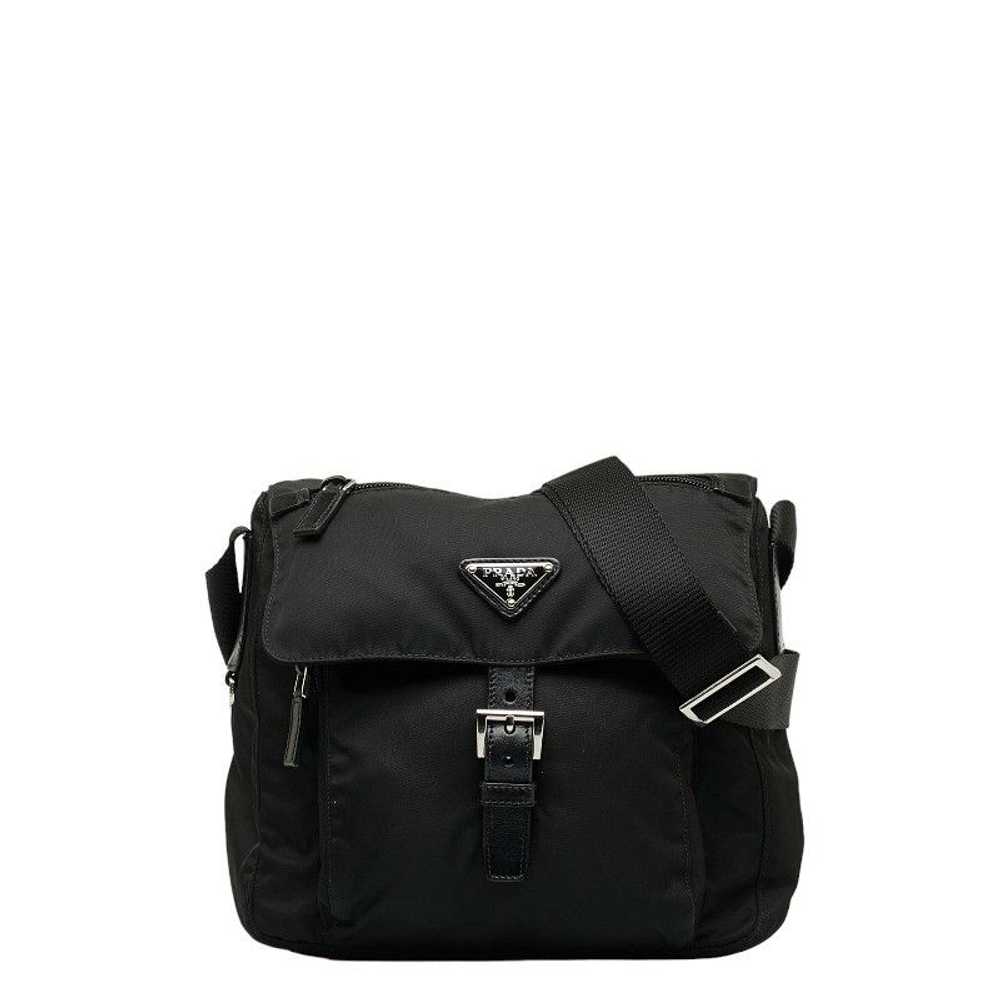 Prada Prada Triangle Shoulder Bag Black Nylon Lea… - image 1