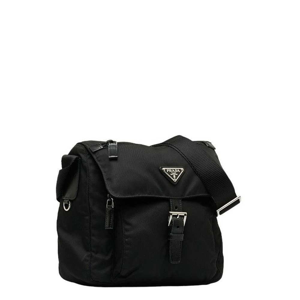 Prada Prada Triangle Shoulder Bag Black Nylon Lea… - image 2