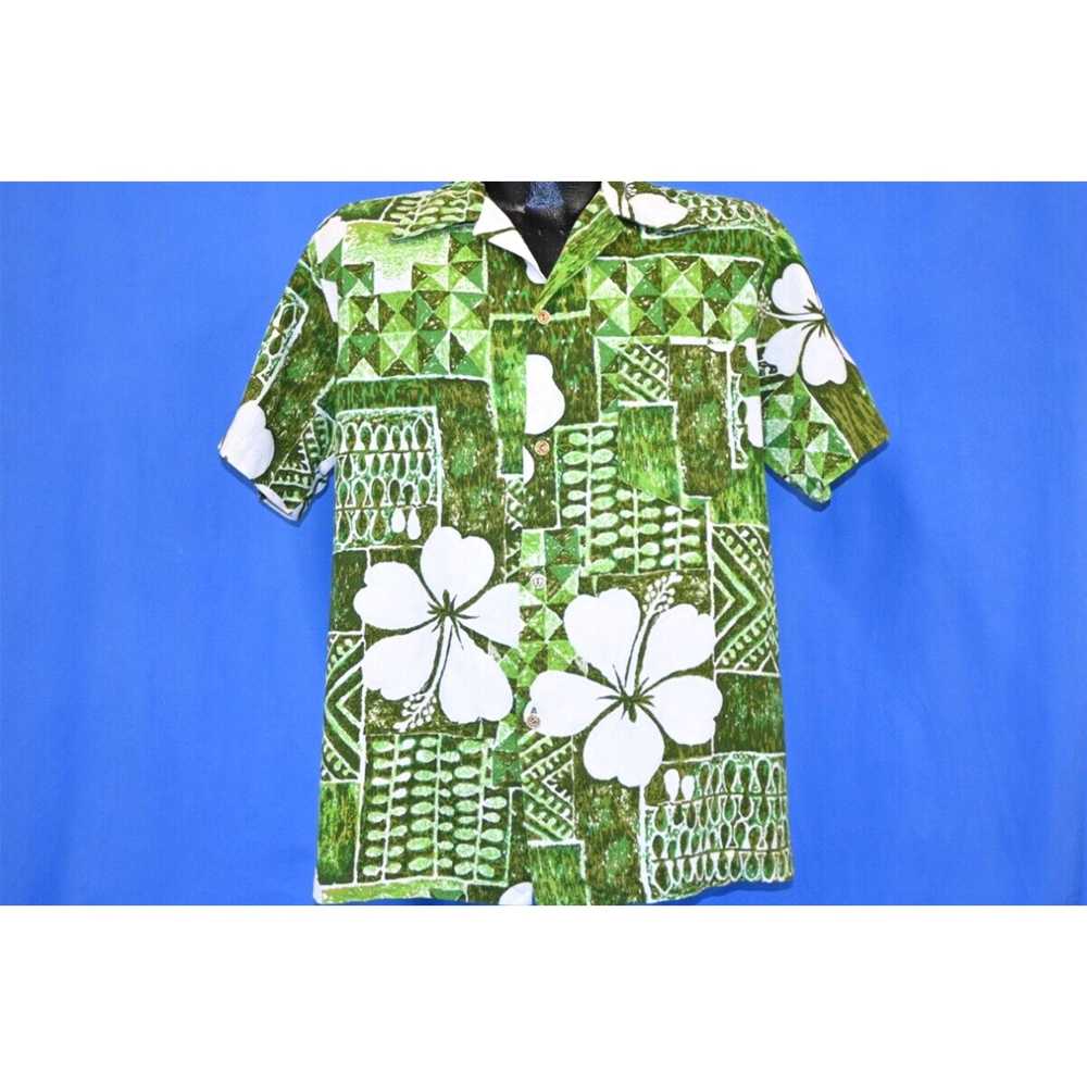 Alohas vintage 70s ALOHA GREEN HIBISCUS FLOWER TR… - image 2