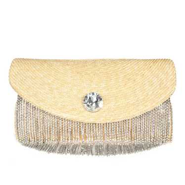 Miu Miu Miu Miu Crystal Fringe & Straw Clutch - image 1