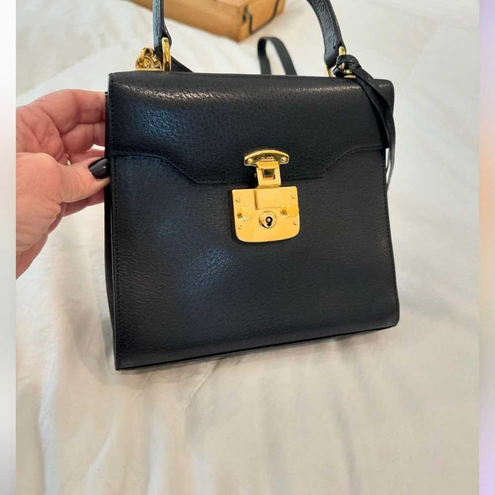 Gucci Vintage Lady Lock Top Handle Bag Black Leat… - image 1
