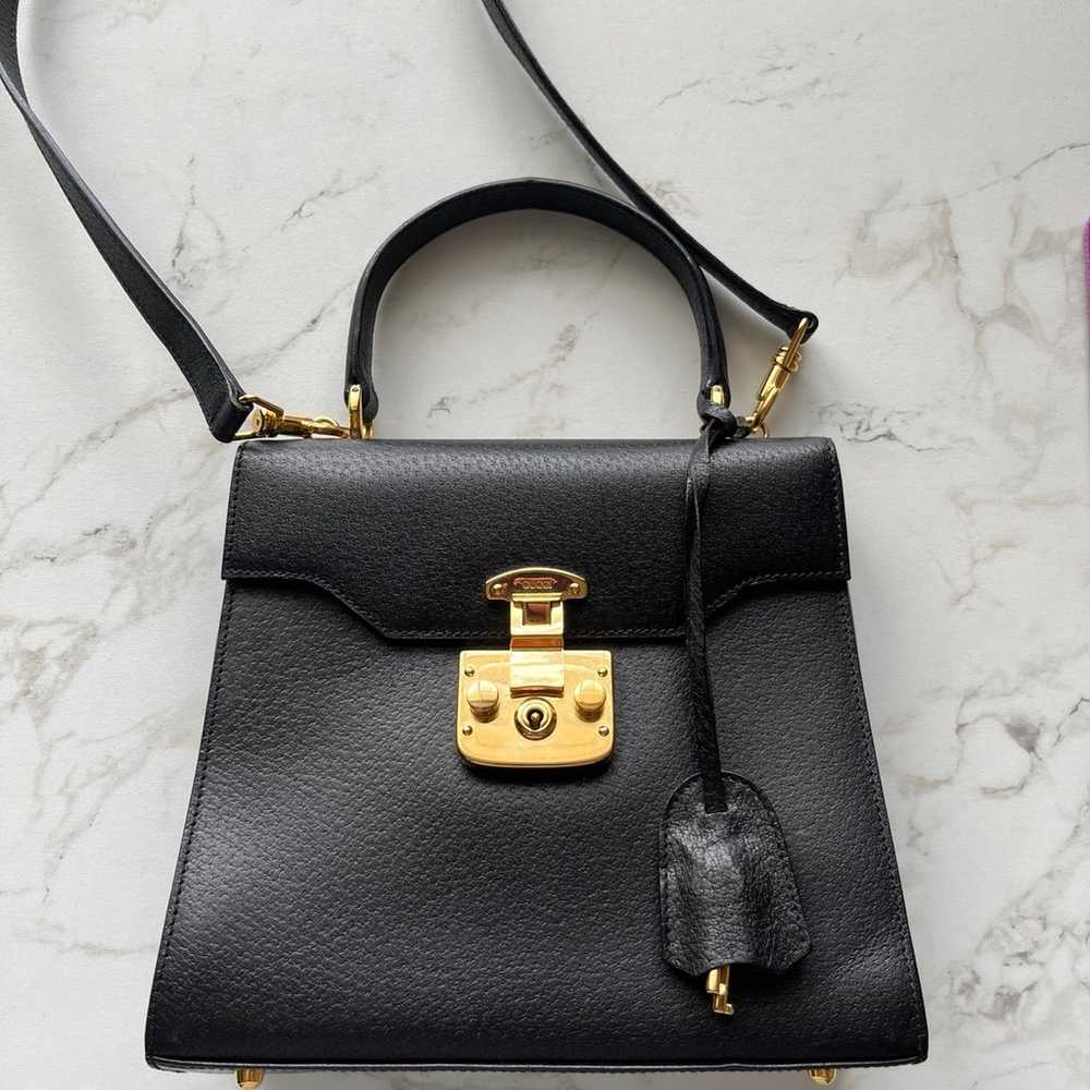 Gucci Vintage Lady Lock Top Handle Bag Black Leat… - image 2