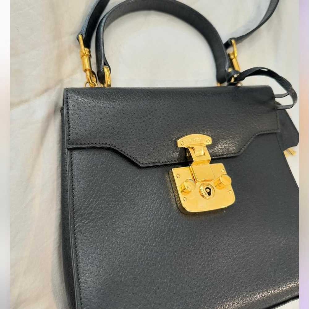 Gucci Vintage Lady Lock Top Handle Bag Black Leat… - image 4