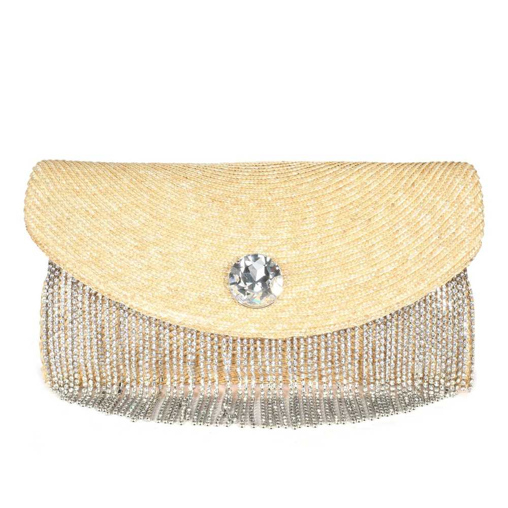 Miu Miu Miu Miu Crystal Fringe & Straw Clutch - image 1