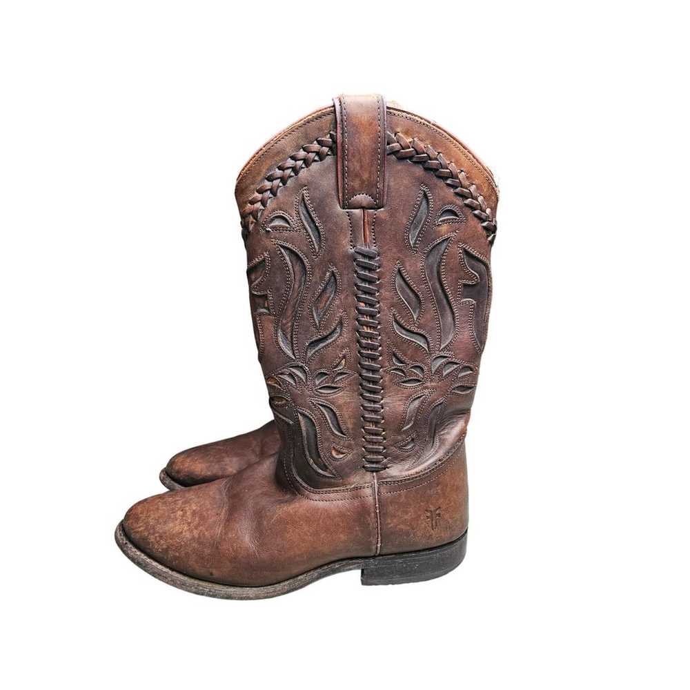 Frye Wyatt Overlay Brown Cowgirl Boots Women’s Si… - image 1