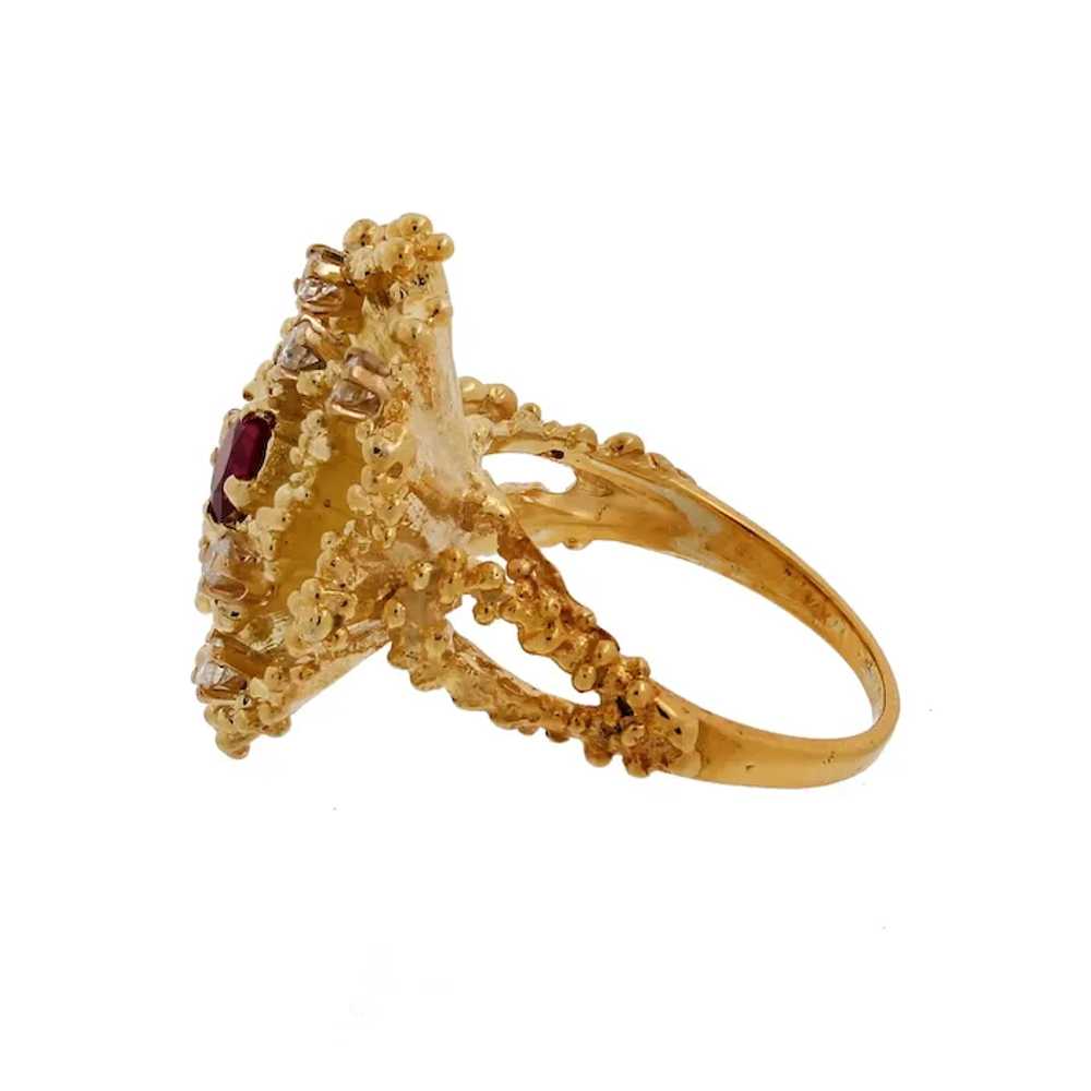 Estate Diamond Ruby Flower Statement Ring 14K Yel… - image 3