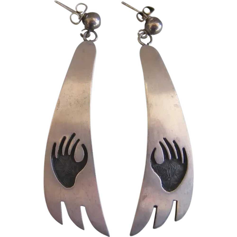 Hopi Earrings-Vintage, Bear Paw, Signed, From the… - image 1