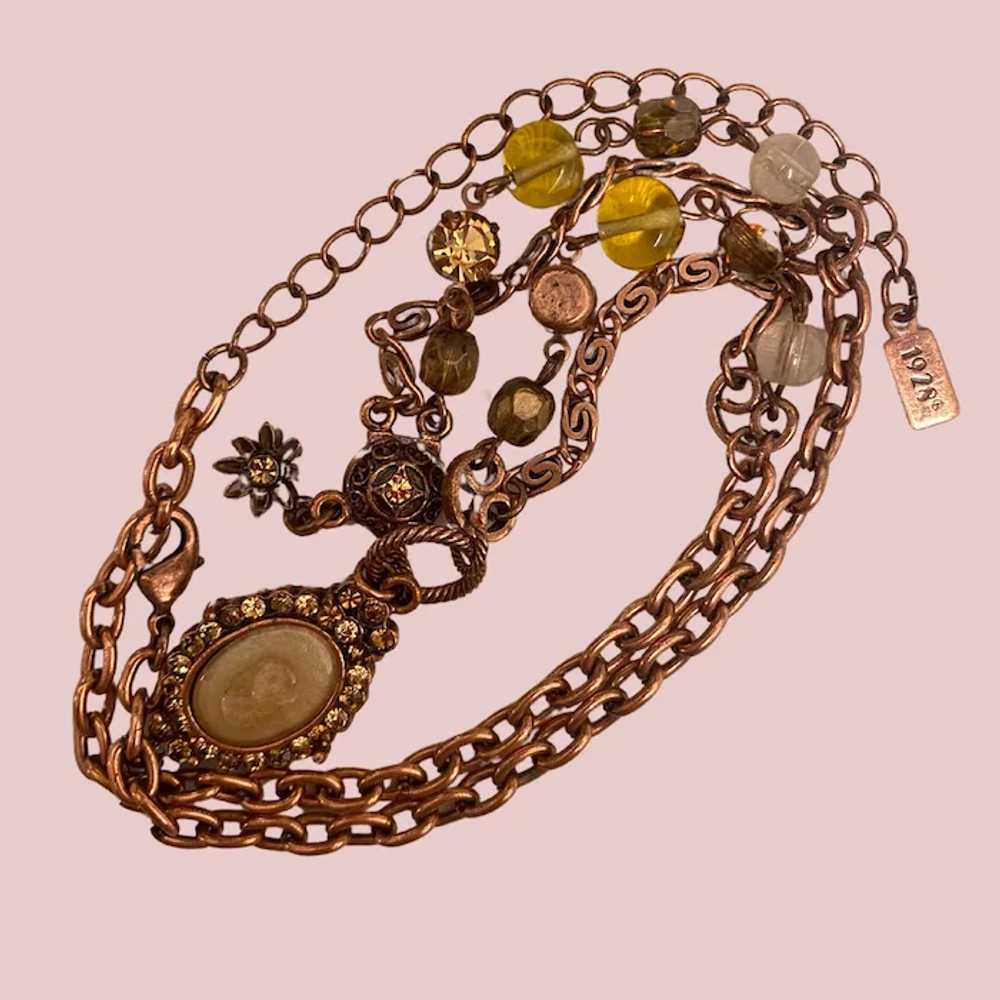 1928 Red Copper Tone Cameo Necklace - image 3
