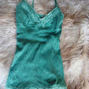 Y2k Hollister green ribbed lace cami tank - image 1