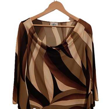 Vintage Y2K Womens Brown Geometric Retro Blouse S… - image 1