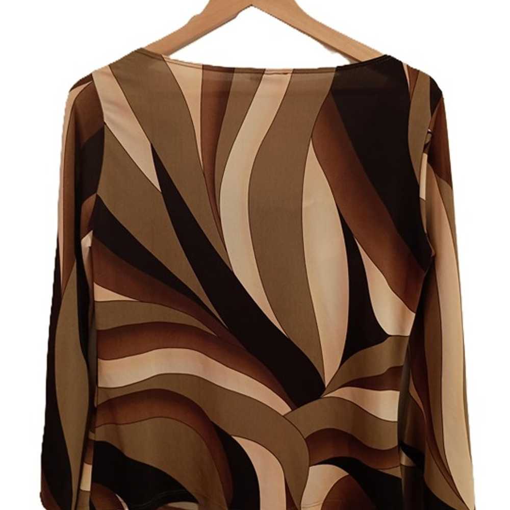 Vintage Y2K Womens Brown Geometric Retro Blouse S… - image 2