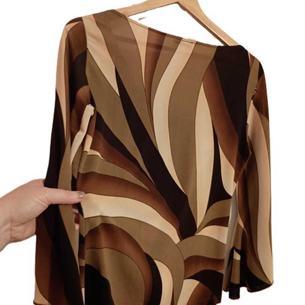 Vintage Y2K Womens Brown Geometric Retro Blouse S… - image 3