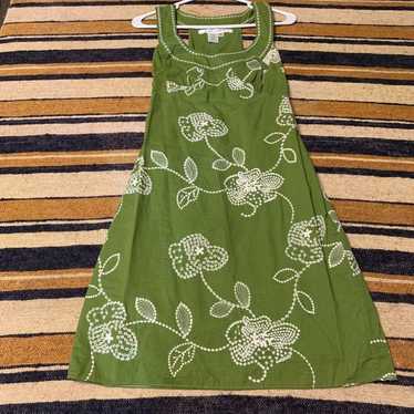 Vintage 90's Y2K Dress Green Floral embroidered R… - image 1