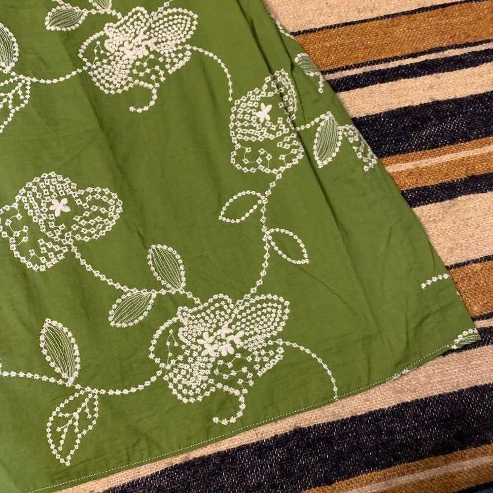 Vintage 90's Y2K Dress Green Floral embroidered R… - image 3