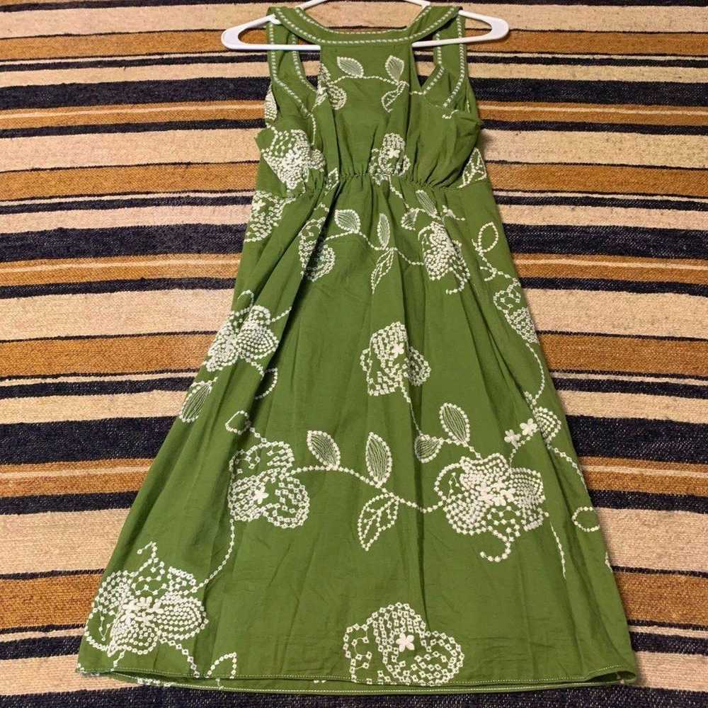 Vintage 90's Y2K Dress Green Floral embroidered R… - image 4