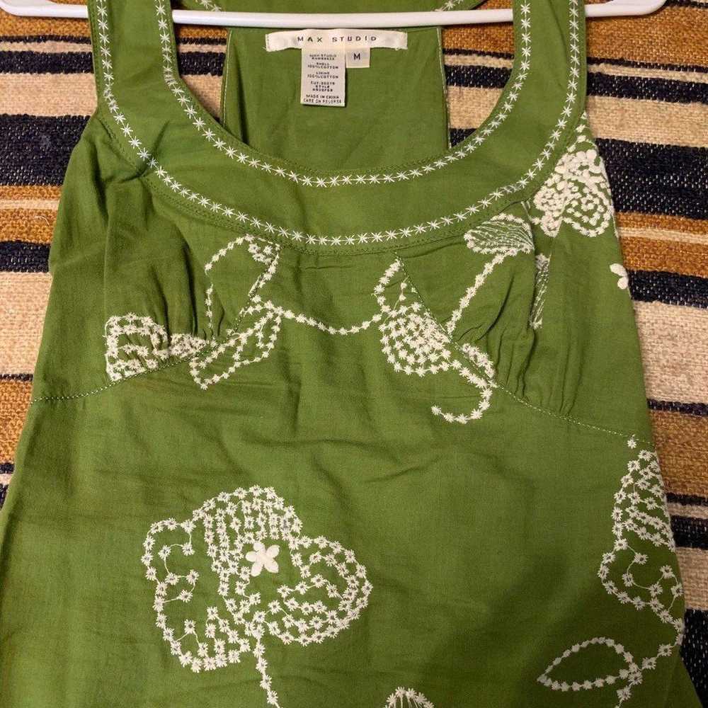 Vintage 90's Y2K Dress Green Floral embroidered R… - image 5