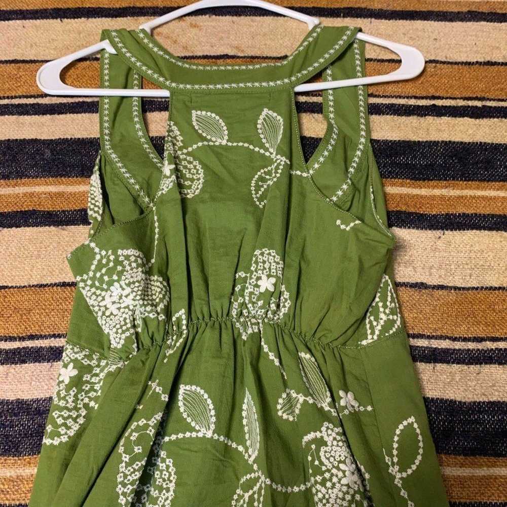 Vintage 90's Y2K Dress Green Floral embroidered R… - image 6